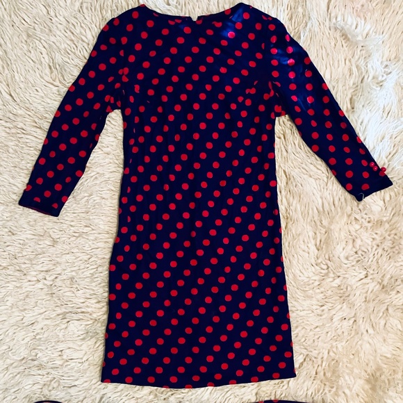 1960s vintage Dollybird-style Navy Long Sleeved Dress with Red Polkadots - Picture 1 of 6